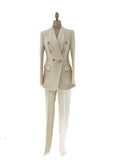 Thick Beige Woolen Pant Suit - High-End Trouser Suit -Guocali