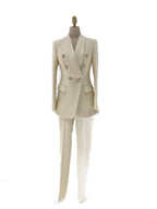 Elegant Women's Pant Suit - Solid Double-Breasted