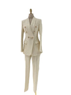 Elegant Women's Pant Suit - Solid Double-Breasted
