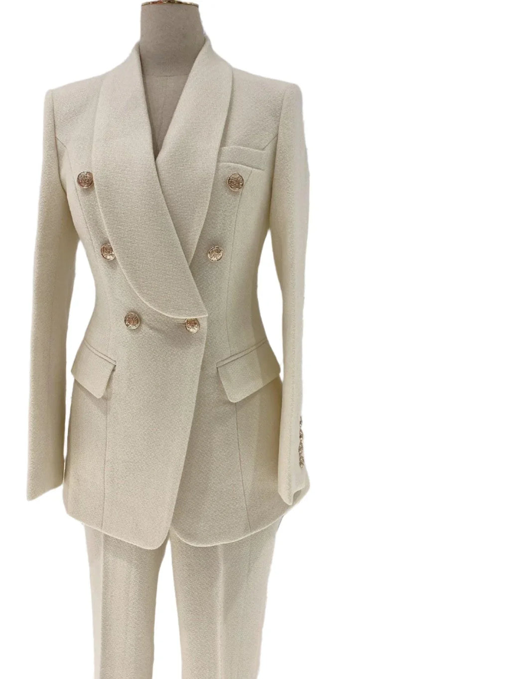 Thick Beige Woolen Pant Suit - High-End Trouser Suit -Guocali