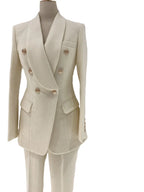 Elegant Women's Pant Suit - Solid Double-Breasted