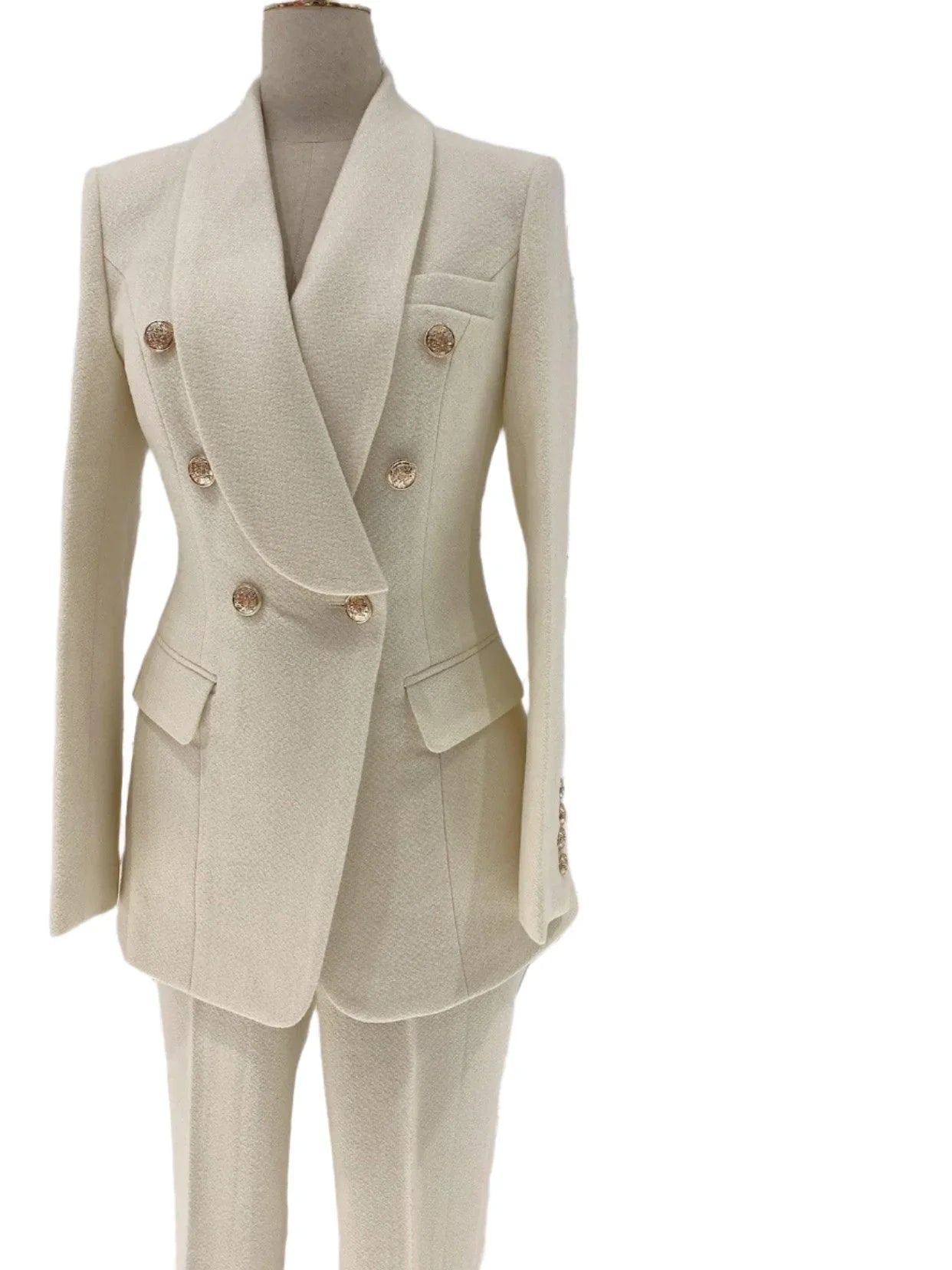 Thick Beige Woolen Pant Suit - High-End Trouser Suit -Guocali