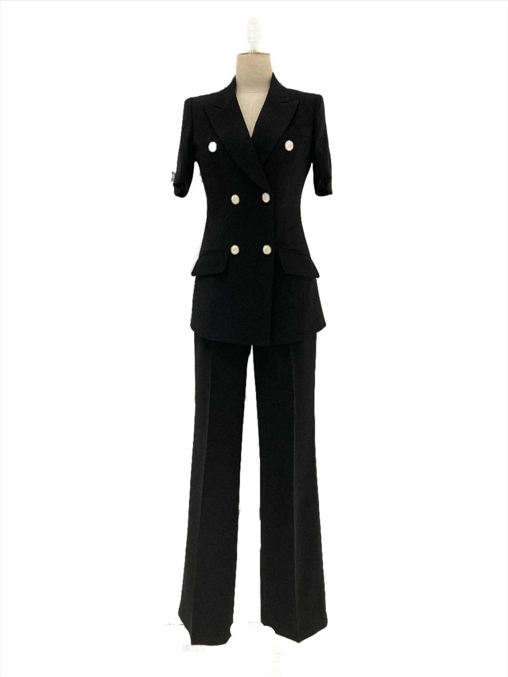 Chic Women's Pant Suit - Solid Double-Breasted