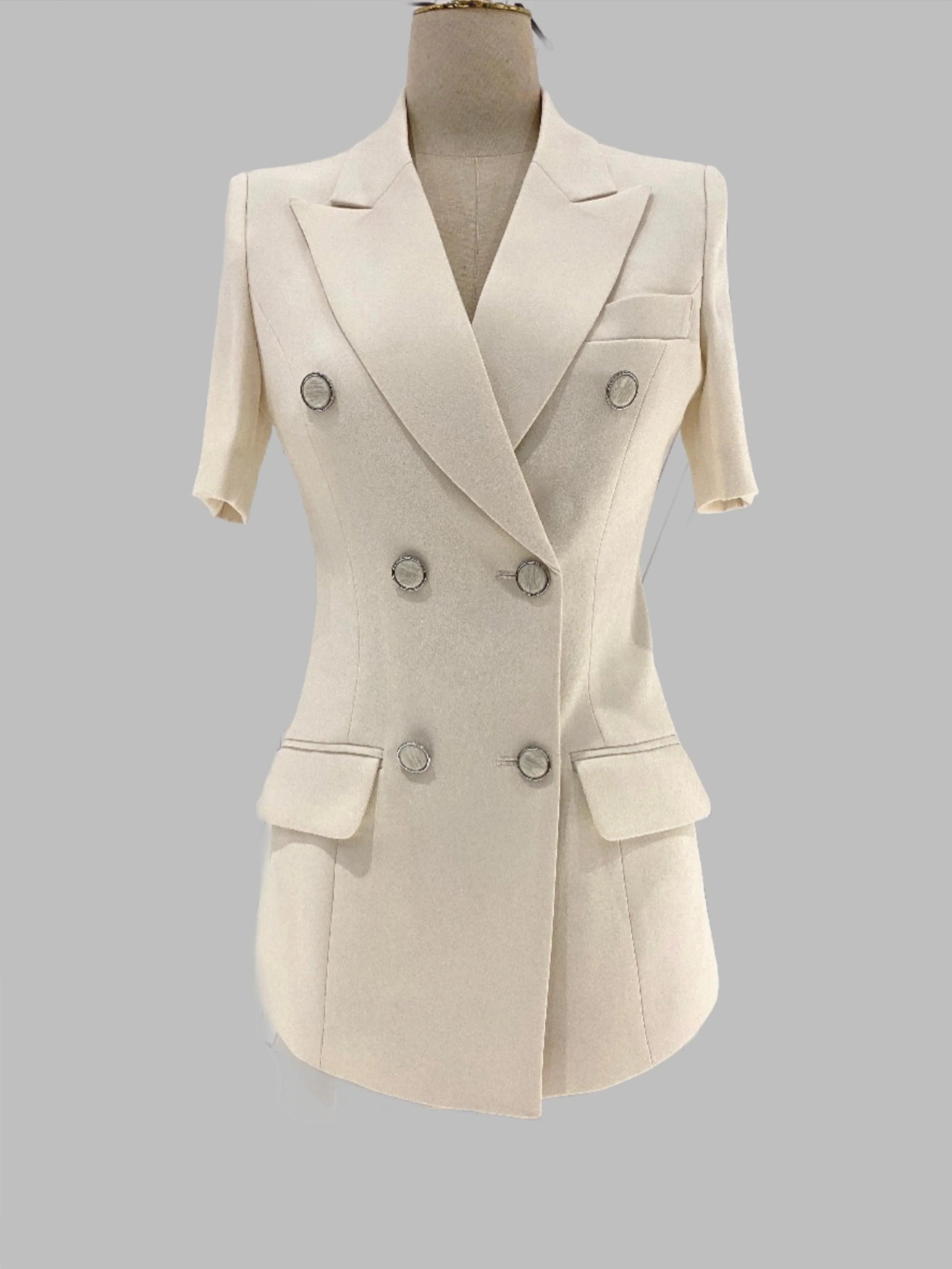 Thin Short Sleeved Women Pant Suit, Off-White, Black -Guocali