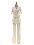 Chic Women's Pant Suit - Solid Double-Breasted
