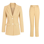 Chic Women's Pant Suit - Solid Button