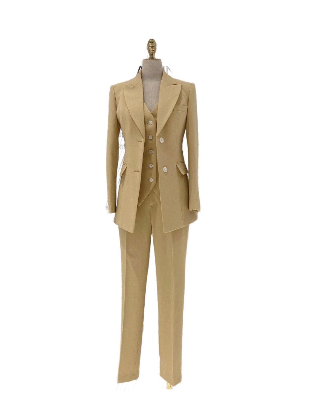 Three Piece Pant Suit - Asymmetrical Vest - Slim Fit Women Trouser Suit - Pantsuit - Guocali