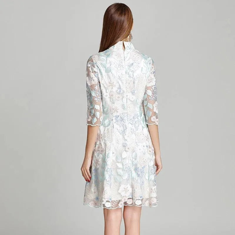 Three-Quarter Knee-Length Elegant Lace Dress -Guocali