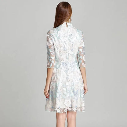 Three-Quarter Knee-Length Elegant Lace Dress -Guocali