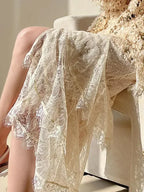 Tiered Skirt Women Lace Patchwork - A-Line Midi Women Skirt
