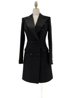 Tuxedo Blazer Dress – Satin Collar, Black – Blazer Dress | GUOCALI – view 2