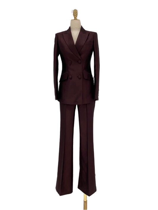 Two-Piece Women Suit - Double-Breasted Flared Pant Suit - Pantsuit - Guocali
