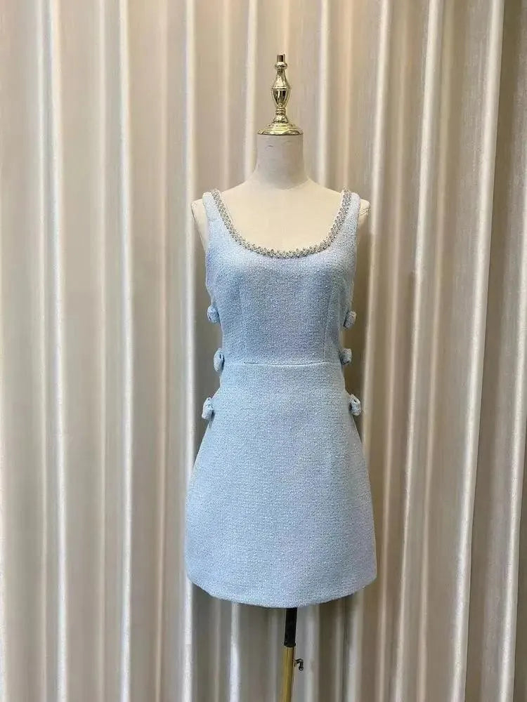 U-Neck Studded Diamond Bow Dress -Guocali
