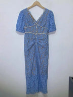 V-Neck Lace Beaded Dress -Guocali