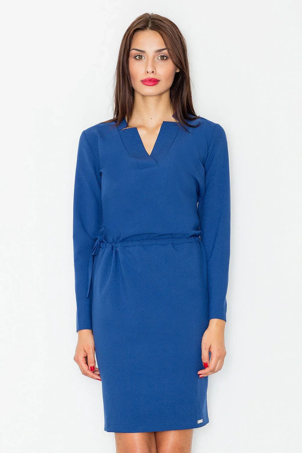 V Neck Long Sleeve Dress Casual Knee Length Fit-Day Dress-GUOCALI
