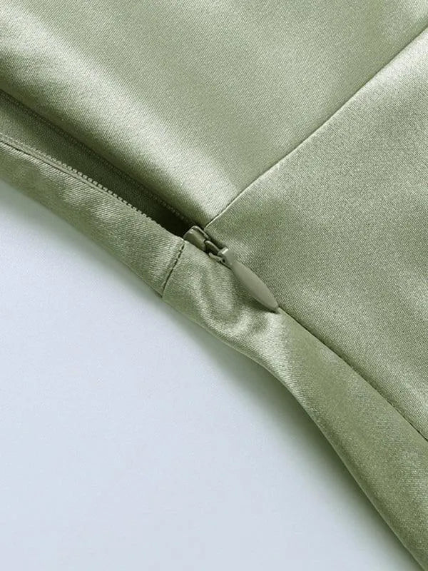 V-Neck Pleated Waist Slit Midi Dress -Guocali