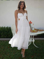 V-Neck Sleeveless Stitching Long Dress -Guocali