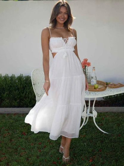 V-Neck Sleeveless Stitching Long Dress -Guocali