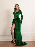 Velvet High Waist Evening Dress