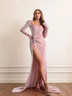 Velvet High Waist Evening Dress