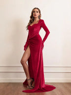Velvet High Waist Evening Dress