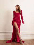 Velvet High Waist Evening Dress