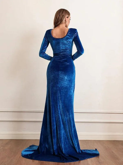 Velvet High Waist Evening Dress -Guocali