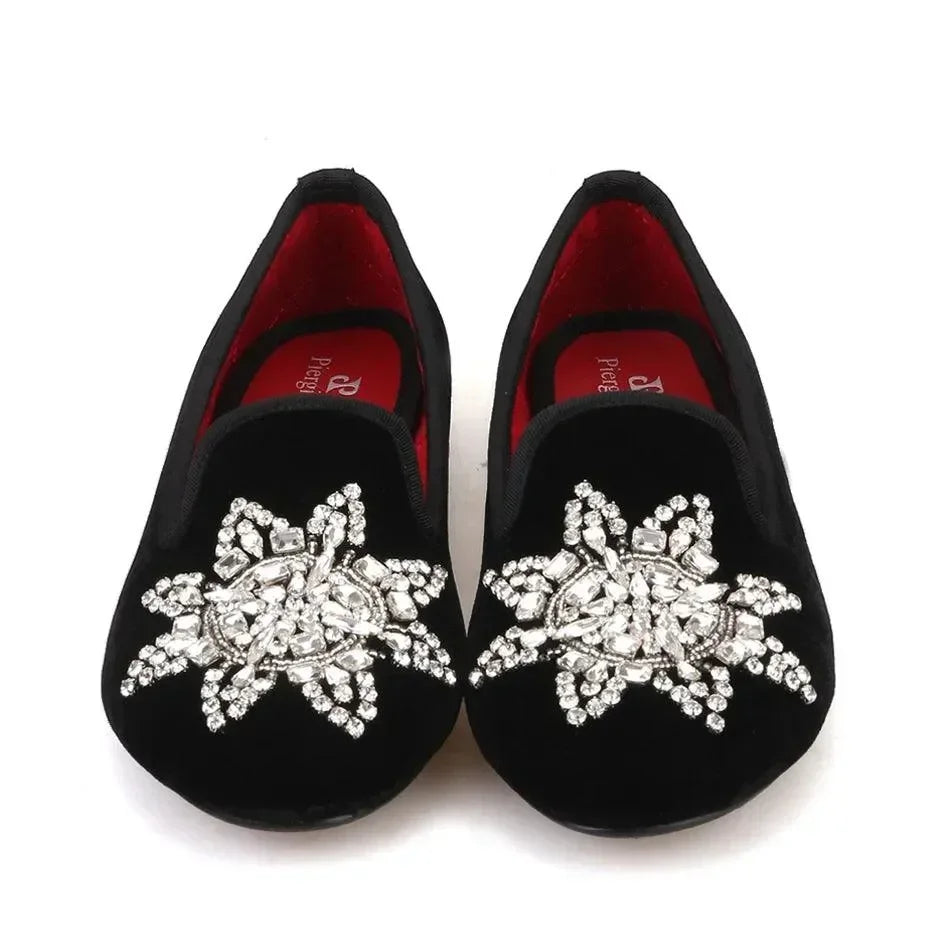 Velvet Rhinestone Women’s Loafers -Guocali