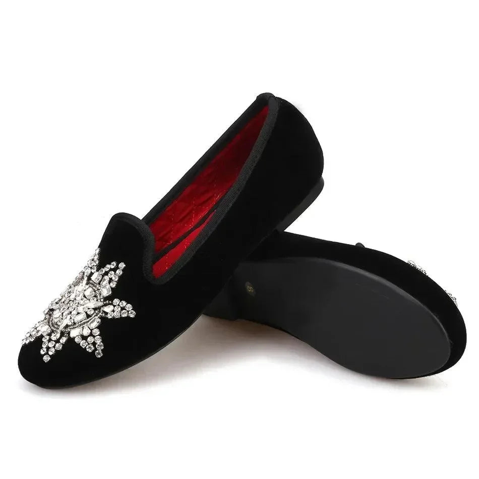 Velvet Rhinestone Women’s Loafers -Guocali