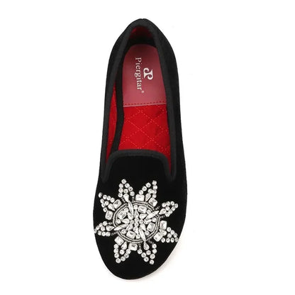 Velvet Rhinestone Women’s Loafers -Guocali