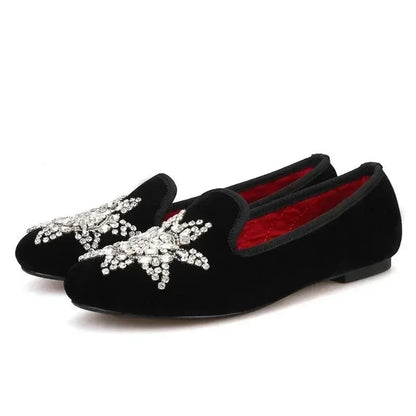 Velvet Rhinestone Women’s Loafers -Guocali
