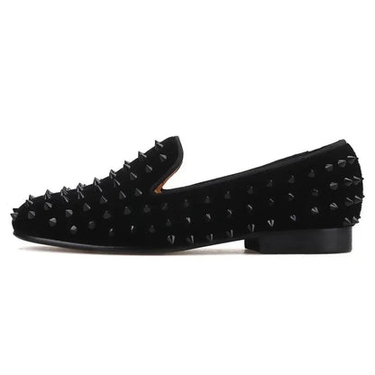 Velvet Women Loafers with Spikes -Guocali