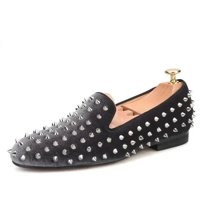 Velvet Women Loafers with Spikes -Guocali