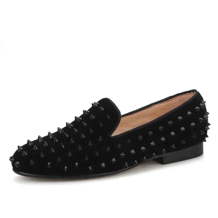Velvet Women Loafers with Spikes -Guocali