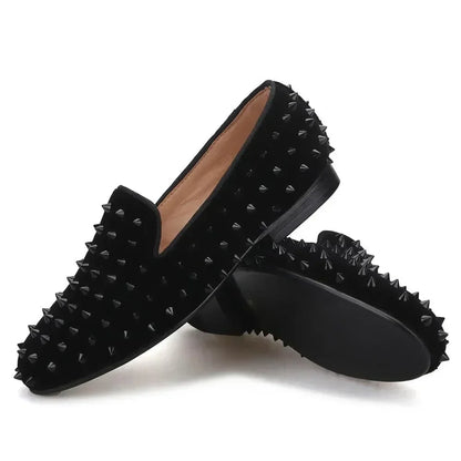 Velvet Women Loafers with Spikes -Guocali