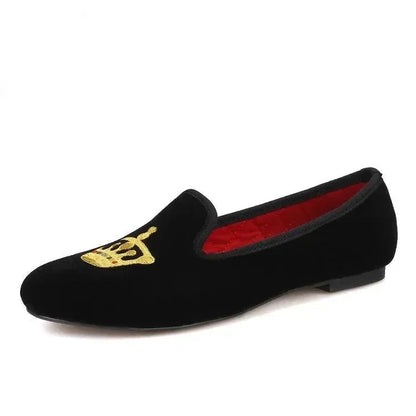 Velvet Women's Loafers with Crown -Guocali