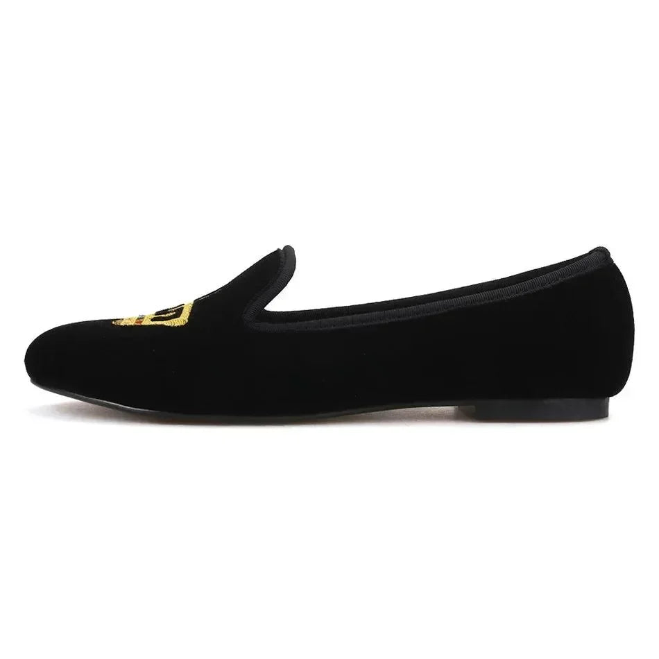 Velvet Women's Loafers with Crown -Guocali