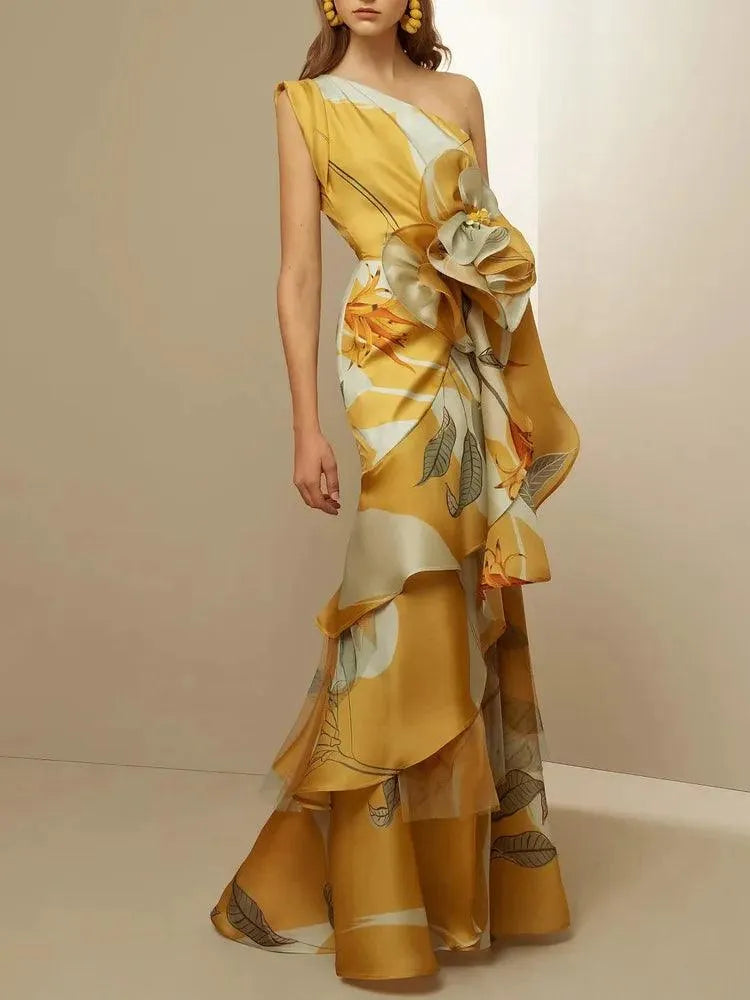 Vintage 3D Floral Strapless Party Dress -Guocali