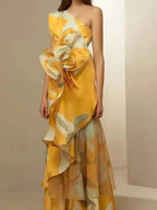 Vintage 3D Floral Strapless Party Dress -Guocali
