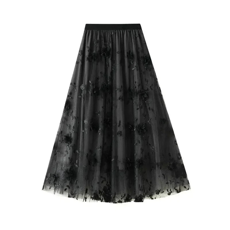 Vintage Contrast A-Line Long Skirt -Guocali