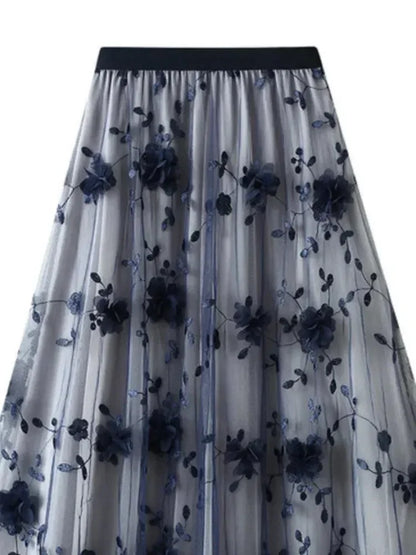 Vintage Contrast A-Line Long Skirt -Guocali