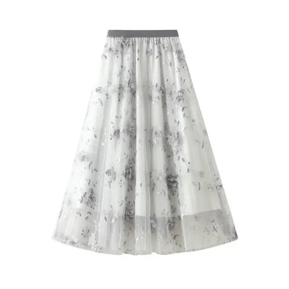 Vintage Contrast A-Line Long Skirt -Guocali