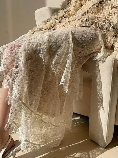 Vintage Lace Spliced Patchwork Skirt for Women -Guocali