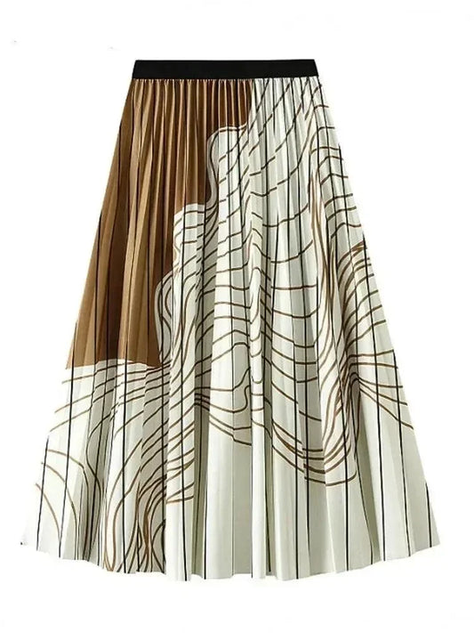 Vintage Pleated Skirt with Contrasting Colors for Women -Guocali