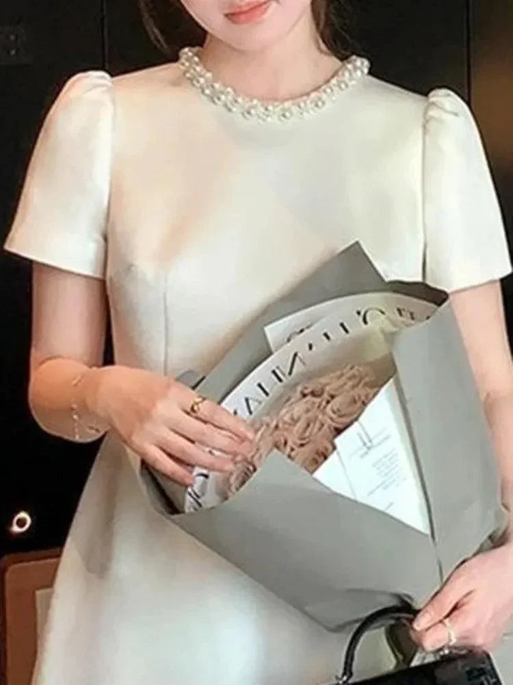 Vintage Studded O-Neck Mini Dress -Guocali