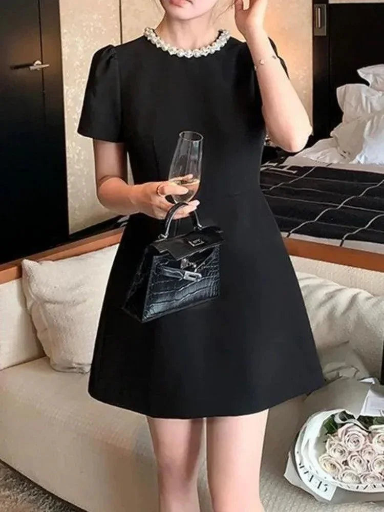 Vintage Studded O-Neck Mini Dress -Guocali