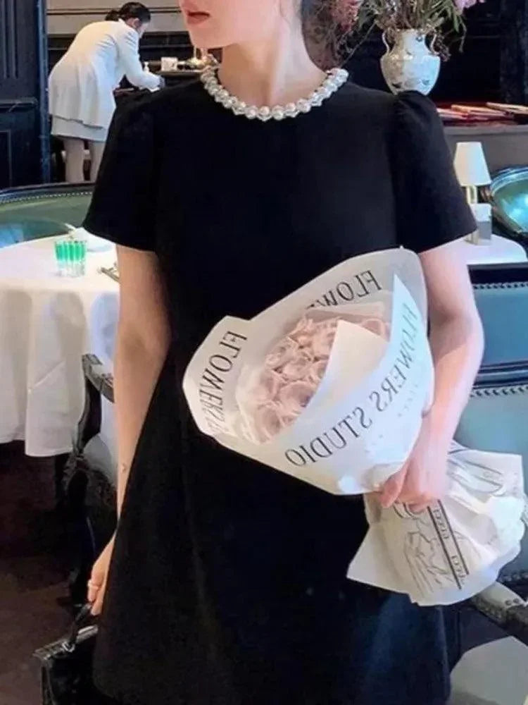 Vintage Studded O-Neck Mini Dress -Guocali