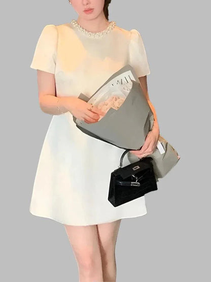 Vintage Studded O-Neck Mini Dress -Guocali