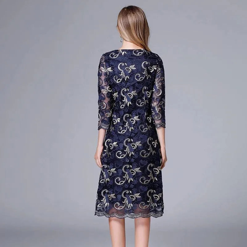 Vintage Three-Quarter Floral Loose Dress -Guocali