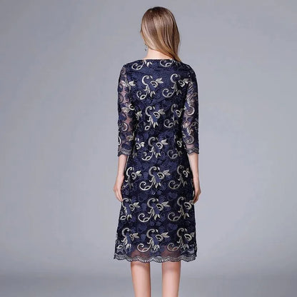 Vintage Three-Quarter Floral Loose Dress -Guocali